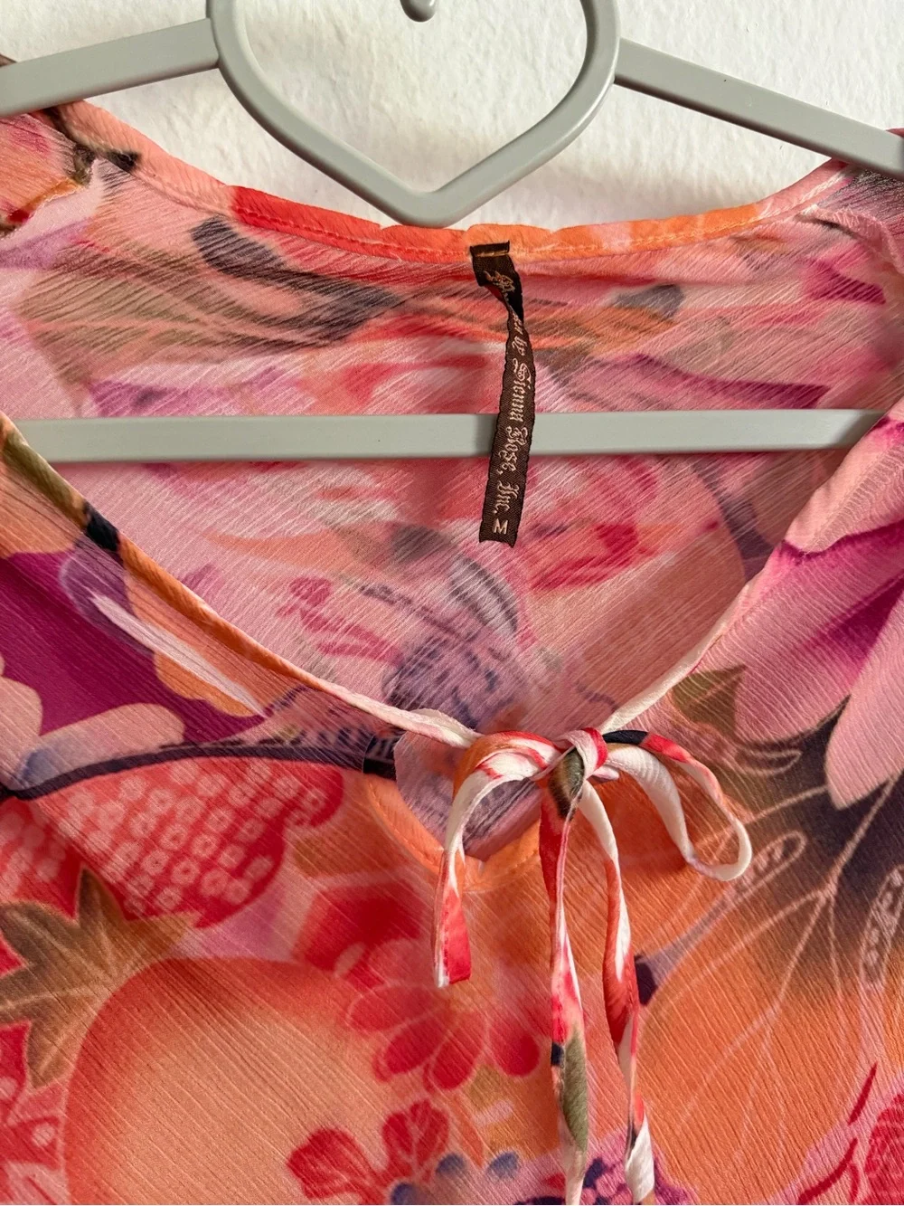Mushka by Sienna rose Floral Mesh Tie-Neck Tunic - Pink Orange Multicolor